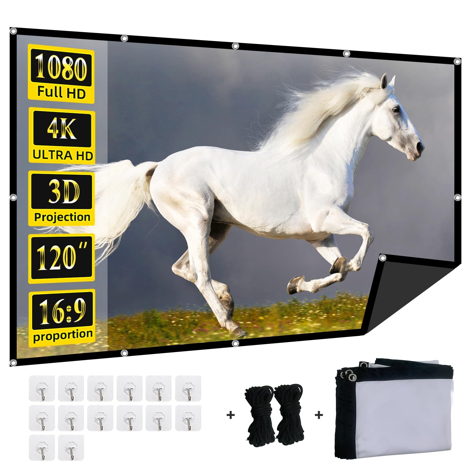 Foldable 120-inch Projector Screen,4k 16:9 Anti-Crease Portable Washable Proj...