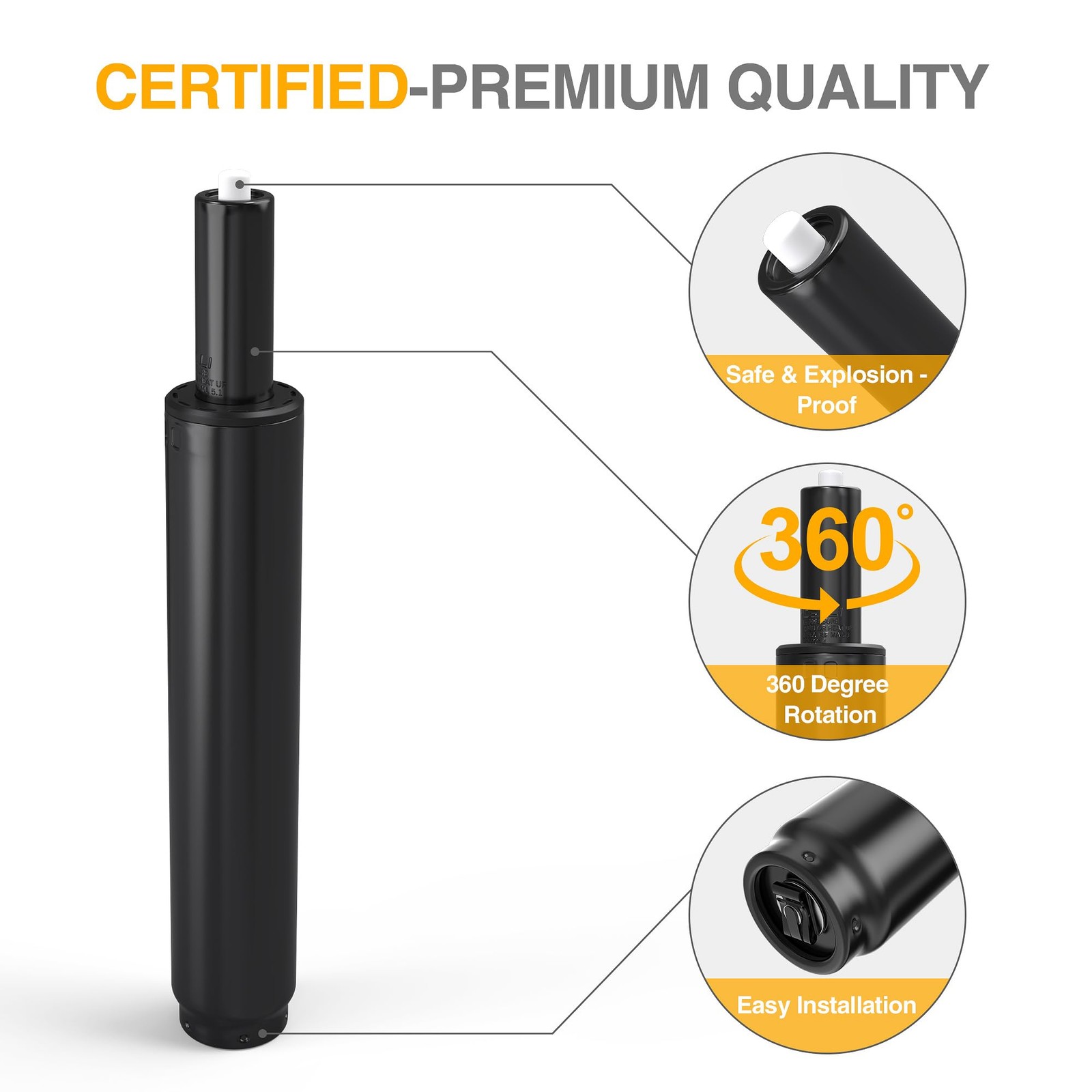 HOSALI Office Chair Cylinder Replacement,Heavy-Duty Gas Lift 5.5-black, Black