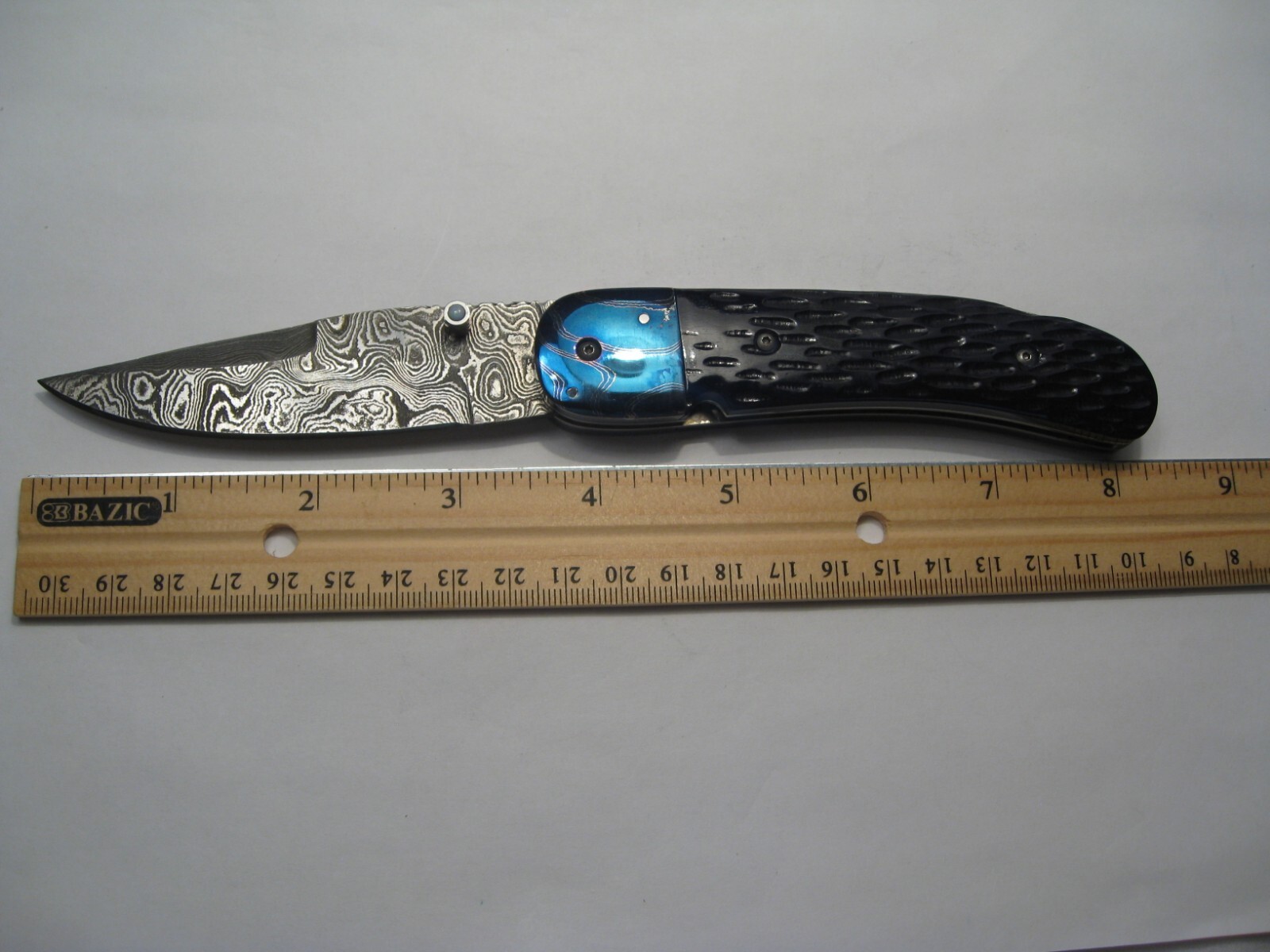 Custom M.G. CLARK DAMASCUS Lock Back Folding Pocket Knife w/ Case. #24