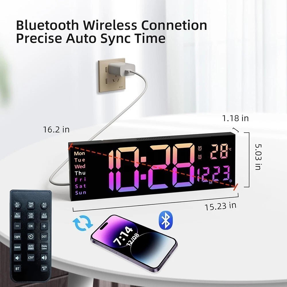 16inch Big Digital LED Clock Wall Mount Large Numbers Timer Date Temperature New