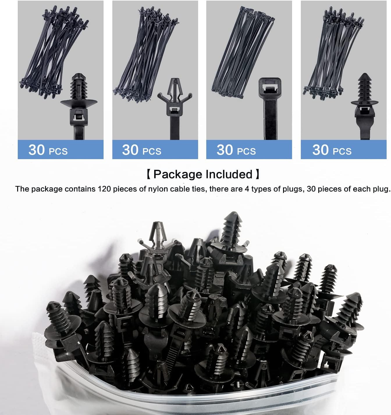 120 Packs Car Mount Wire Tie, Nylon Push Mount Cable Zip Tie Strap Self-Locking
