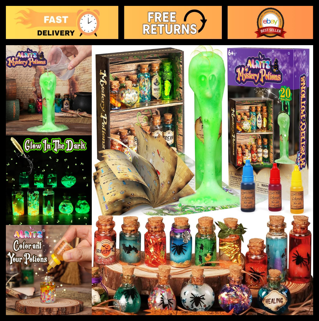 Mystery Potion Kit for Kids - 20 Magic Mix Bottles, Birthday Party Craft Gift, A