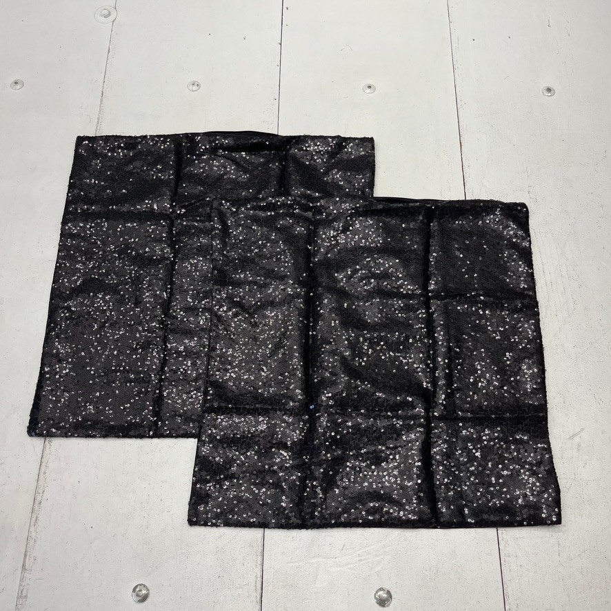 Eternal Beauty Black 2 Piece 18 X 18In Sequin Square Pillow Cases NEW