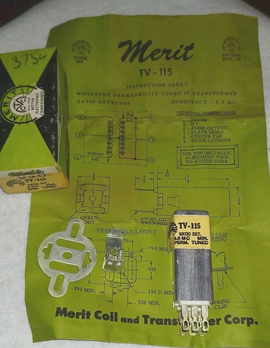 VINTAGE MERIT TV-115 4.5MHz IF RATIO DETECTION TV,RADIO PART WITH BOX