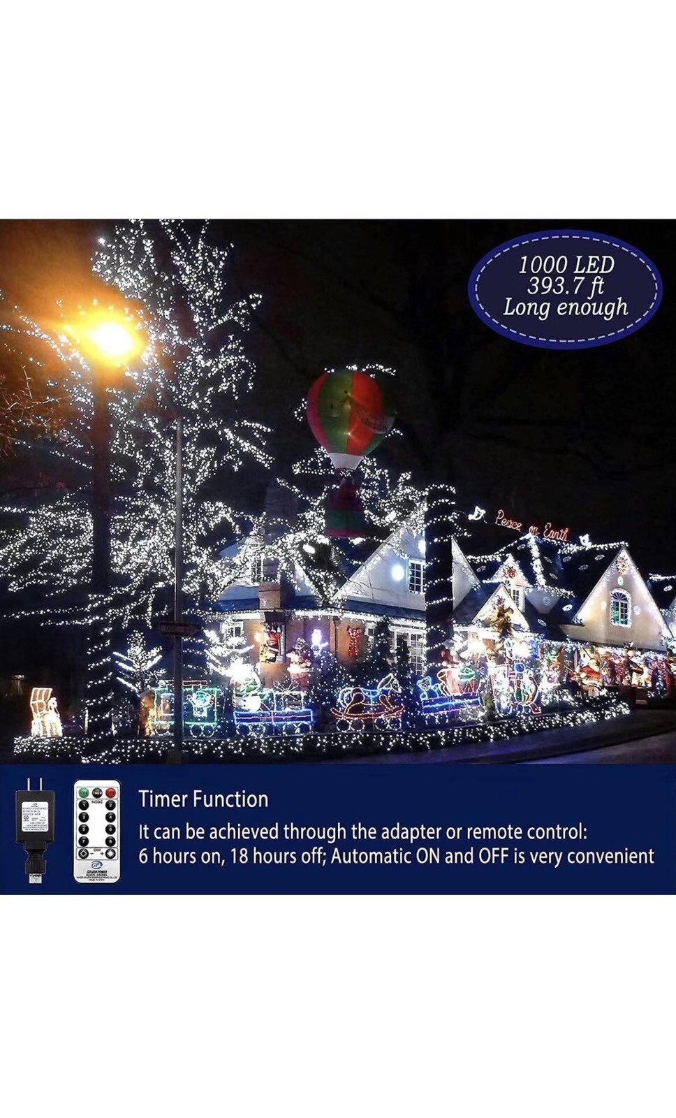 403ft 1000 LED String Lights Outdoor Christmas Lights