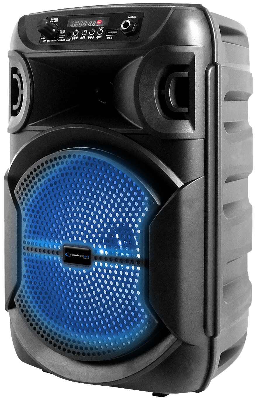Technical Pro Rechargeable 8" LED Karaoke Machine System w/Bluetooth+Microphone