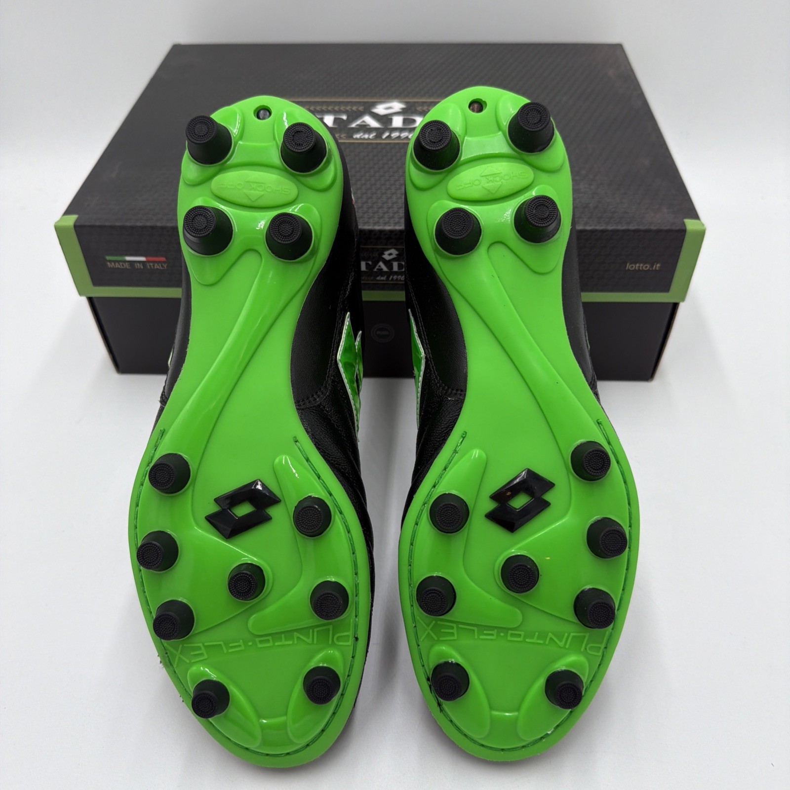 Lotto Stadio OG II FG Soccer Cleats - All Black, Spring Green | Men’s Size 9.5