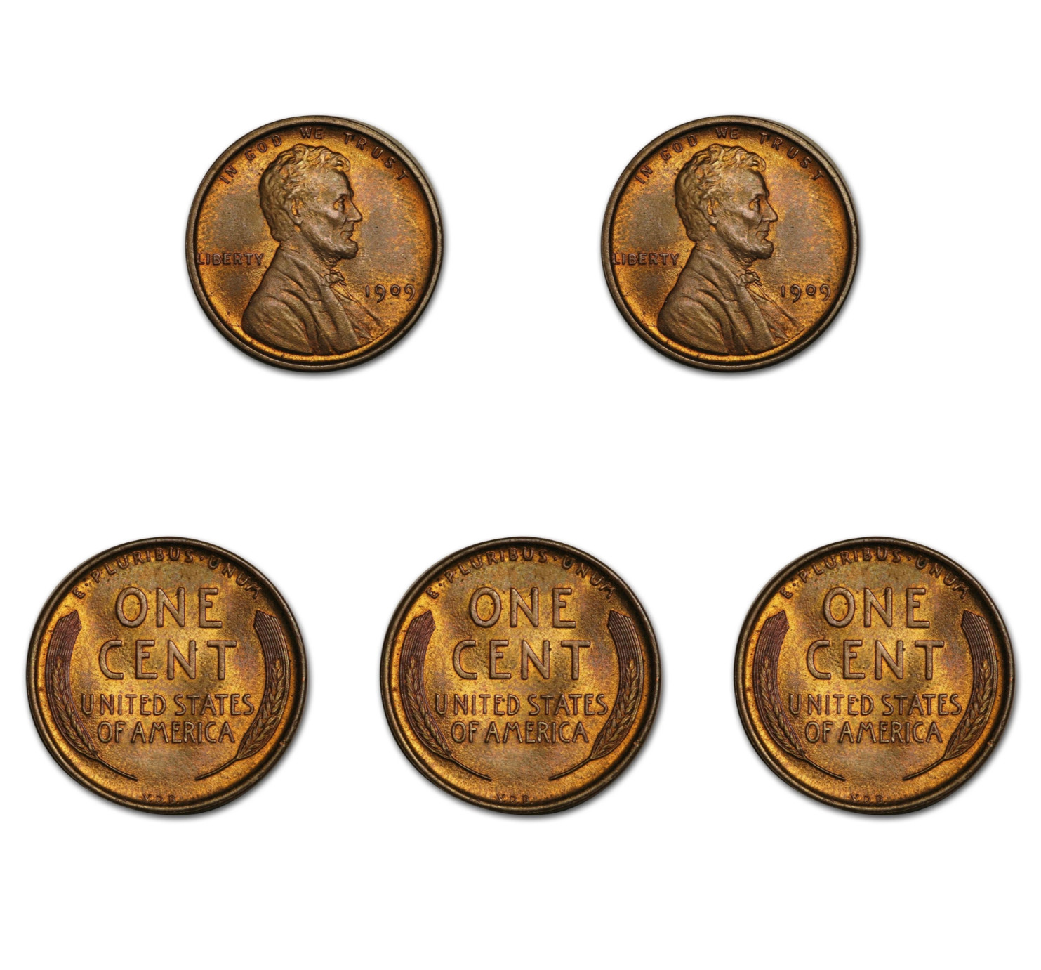 Lot of 5 - Lincoln Wheat Pennies 1909-1958 Circulated US Coins Free Shipping
