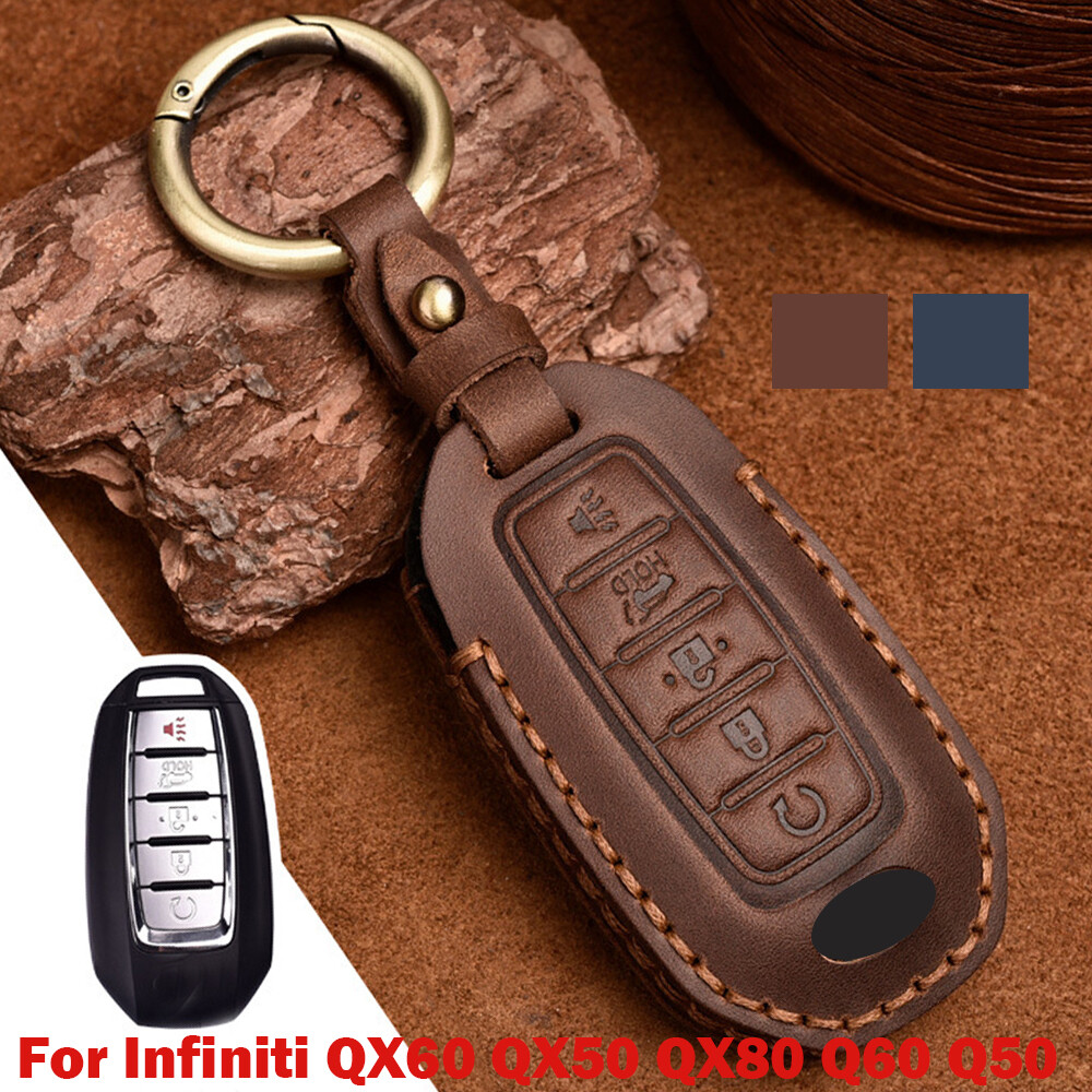 Leather Car Key Fob Case Cover Fit for Infiniti QX60 QX50 QX80 Q60 Q50