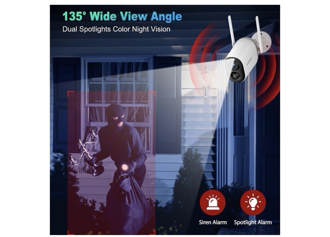 New KITONE Wireless Outdoor Security Camera Dual Spotlights