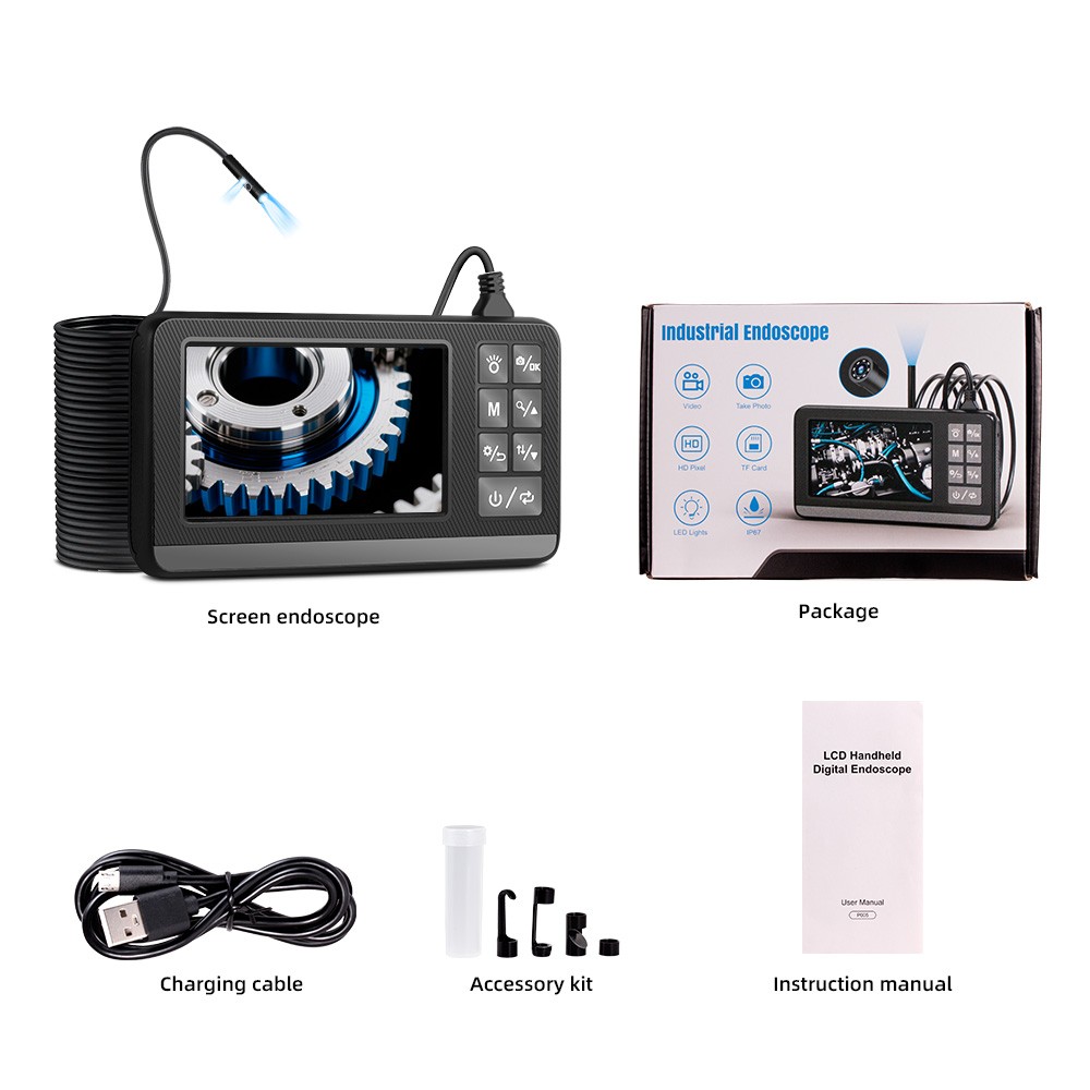 5 Meter Dual Lens IP67 Snake Camera Built HD Screen Industrial Pipeline Scope