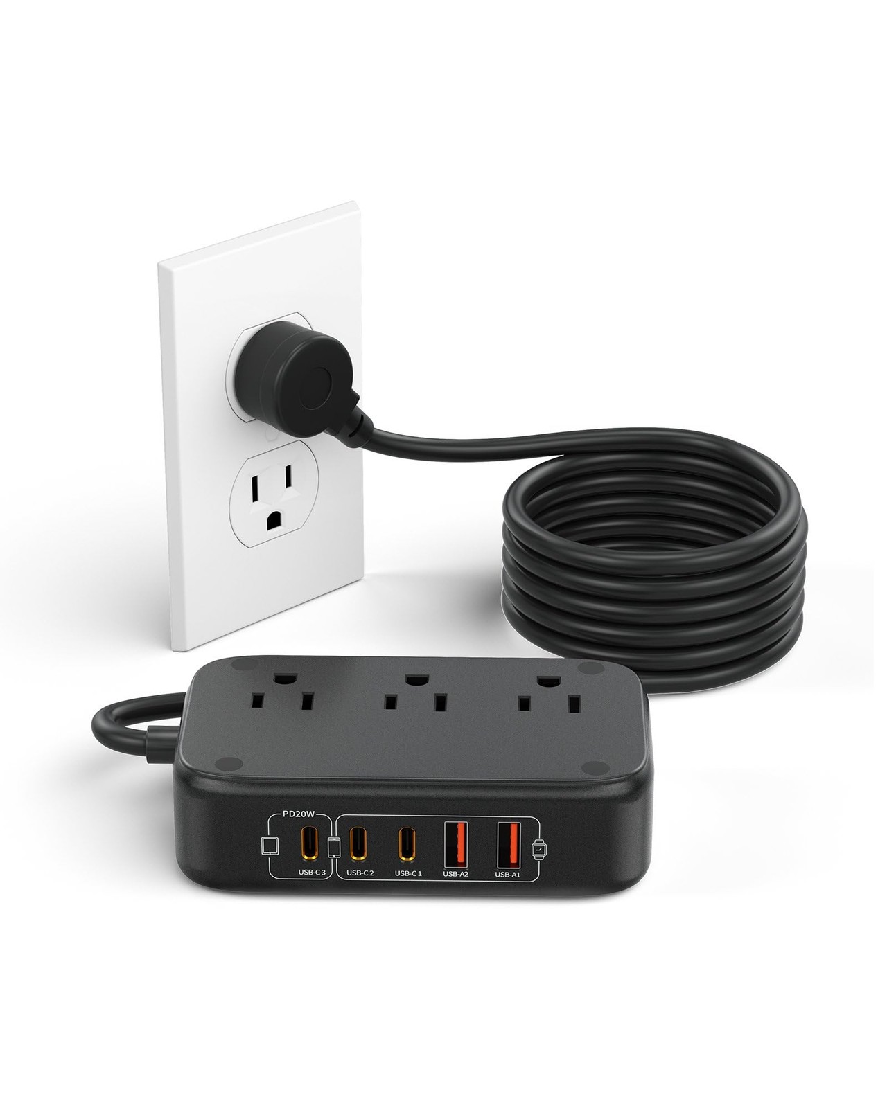 30W USB C Power Strip, 3 AC Outlets 3 USB-C 2 USB-A Ports, 5FT Flat Extension...