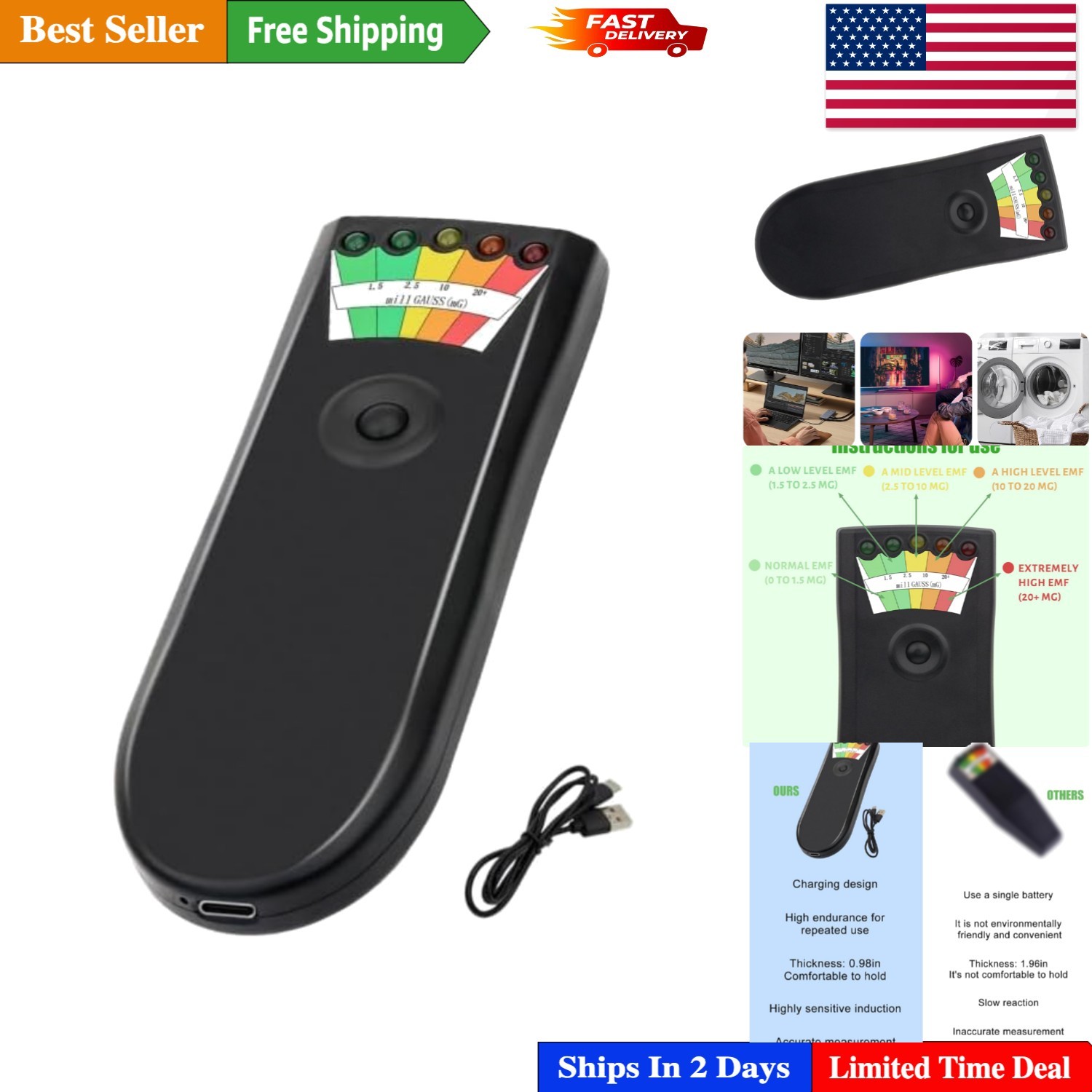 5-Level LED EMF Meter - Ideal for Home Safety and Ghost Hunting Adventures