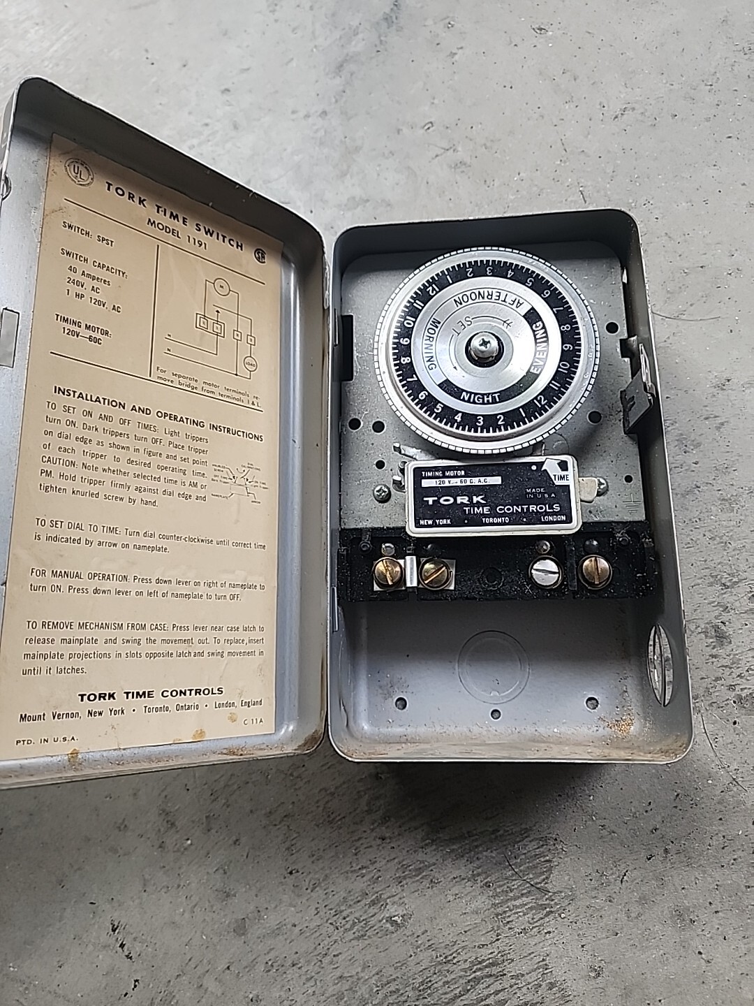 Tork Time Switch - MODEL 1191, 120VAC, 60HZ