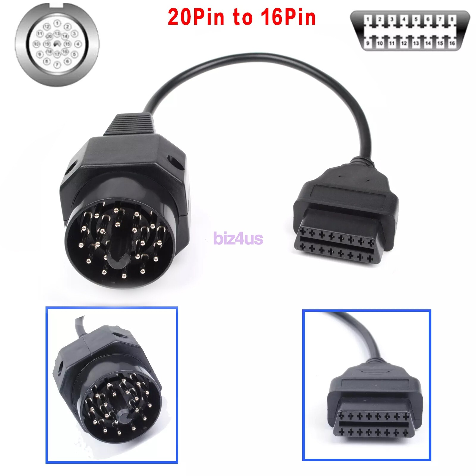 20Pin to 16Pin OBD2 Adapter Connector Cable Scanner for BMW E36/E38/E39/E46/Z3