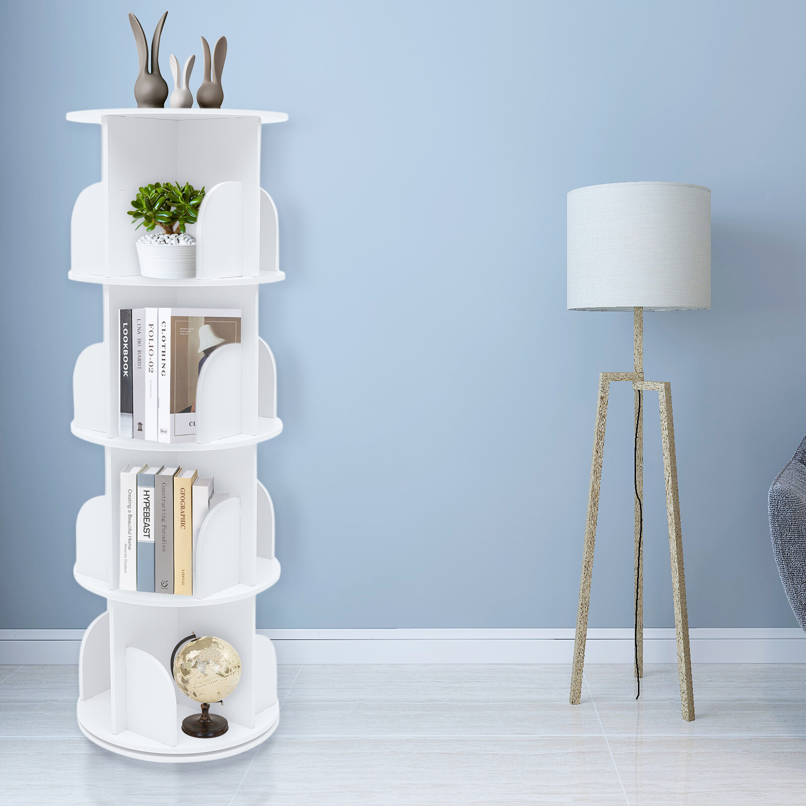 4 Tiers 360° Rotating Bookshelf Bookshelf Organizer Floor Standing Storage Shelf