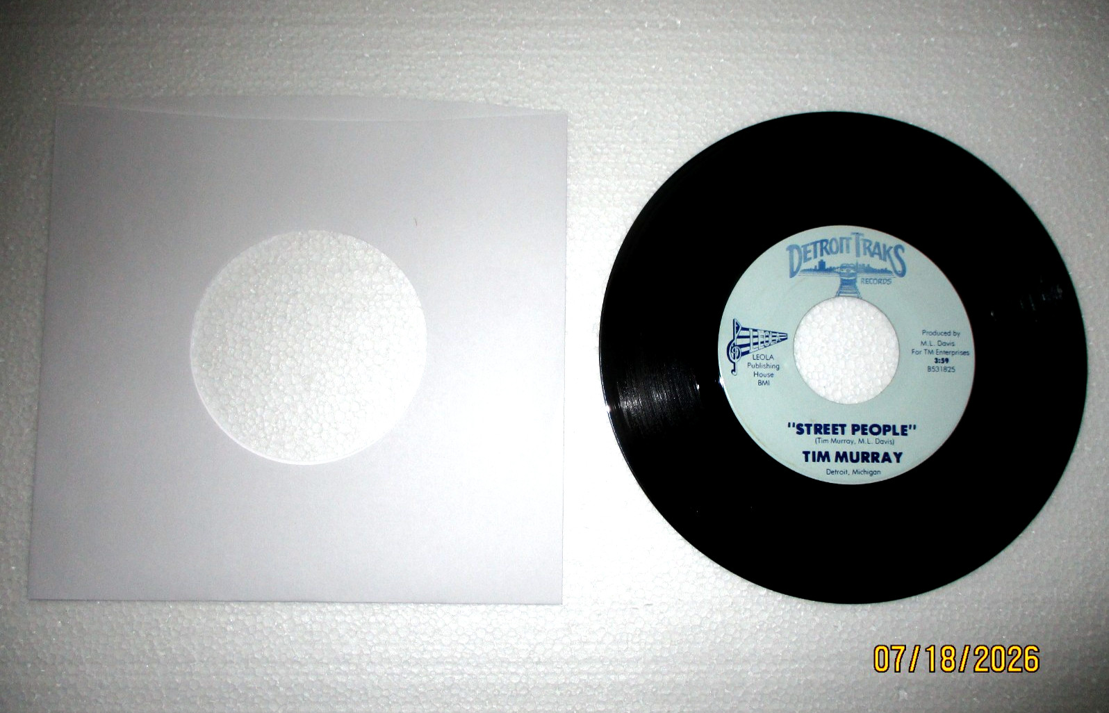 Vintage Detroit Traks Records Signed Tim Murry 45 RPM Record