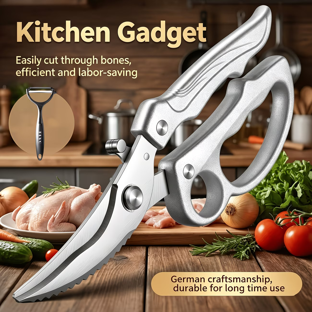 Stainless Steel Highend Kitchen Scissors Fish Scale Meat Cutting Safety Function