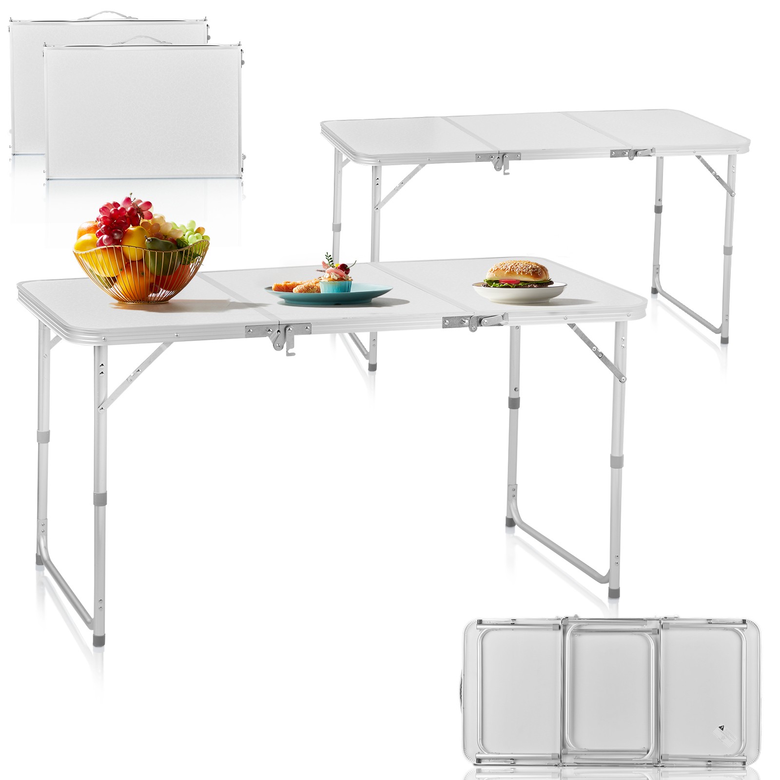 4FT Outdoor Folding Camping Table Portable Picnic Table with Adjustable Height