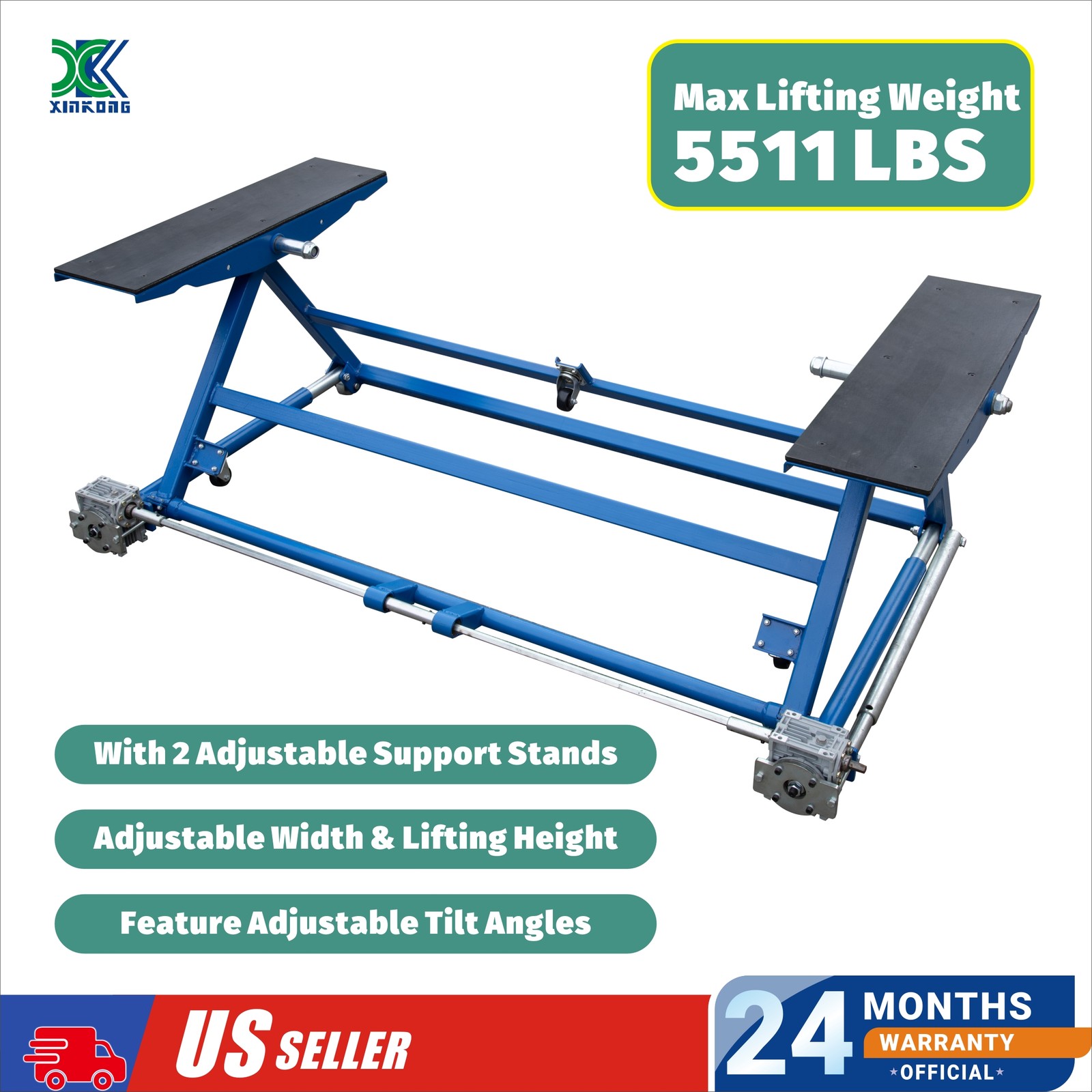 XK LM250T Portable Car Lift 5,511 lbs Auto Scissor Lift w. 2 Support Stands