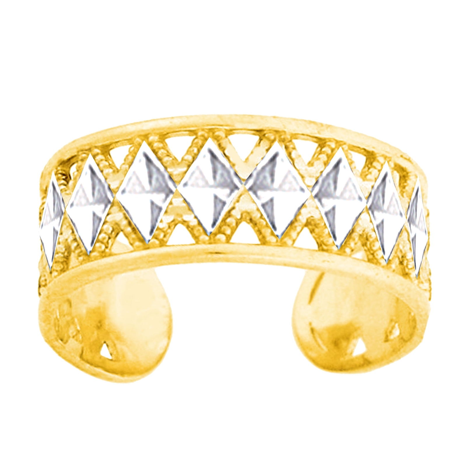 14K White And Yellow Gold Millgrain Design Adjustable Toe Ring 6mm
