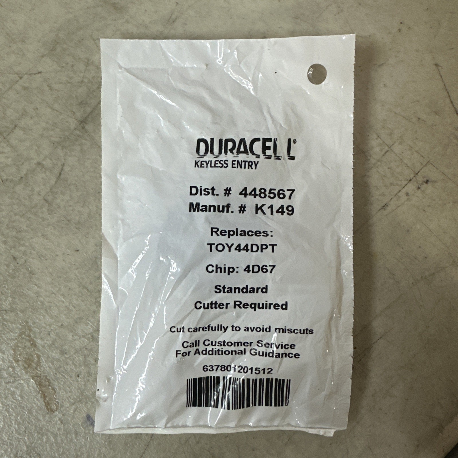 NEW Duracell Key MFR# K149 DIST# 448567