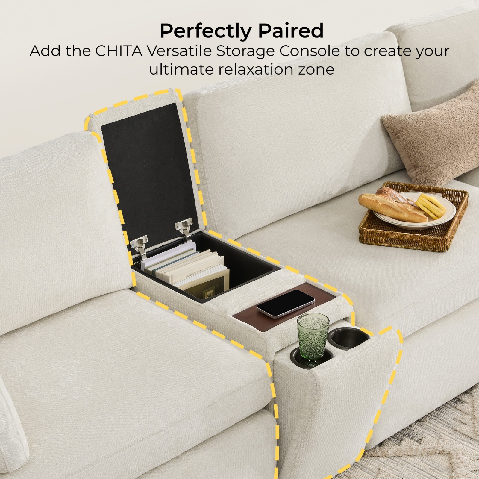 CHITA 112" 4-PC L-Shaped, Oversized Comfy Modular Sectional w/ Storage Ottoman