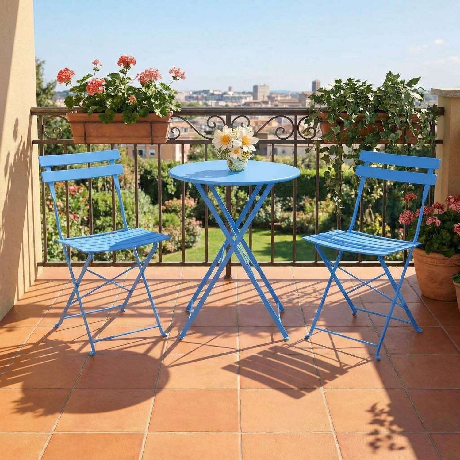 Patio Bistro Set 3-Piece Metal, 2 Chairs 1 Table Furniture for Garden Porch