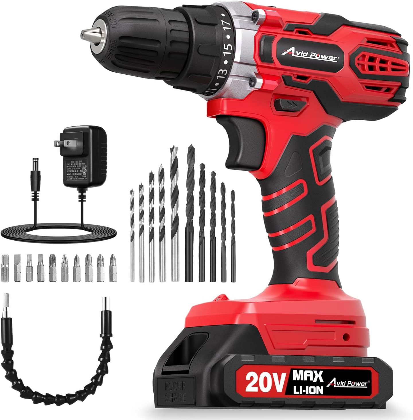 AVID POWER 20V MAX Power Drill Kit, Cordless Drill Set with Battery