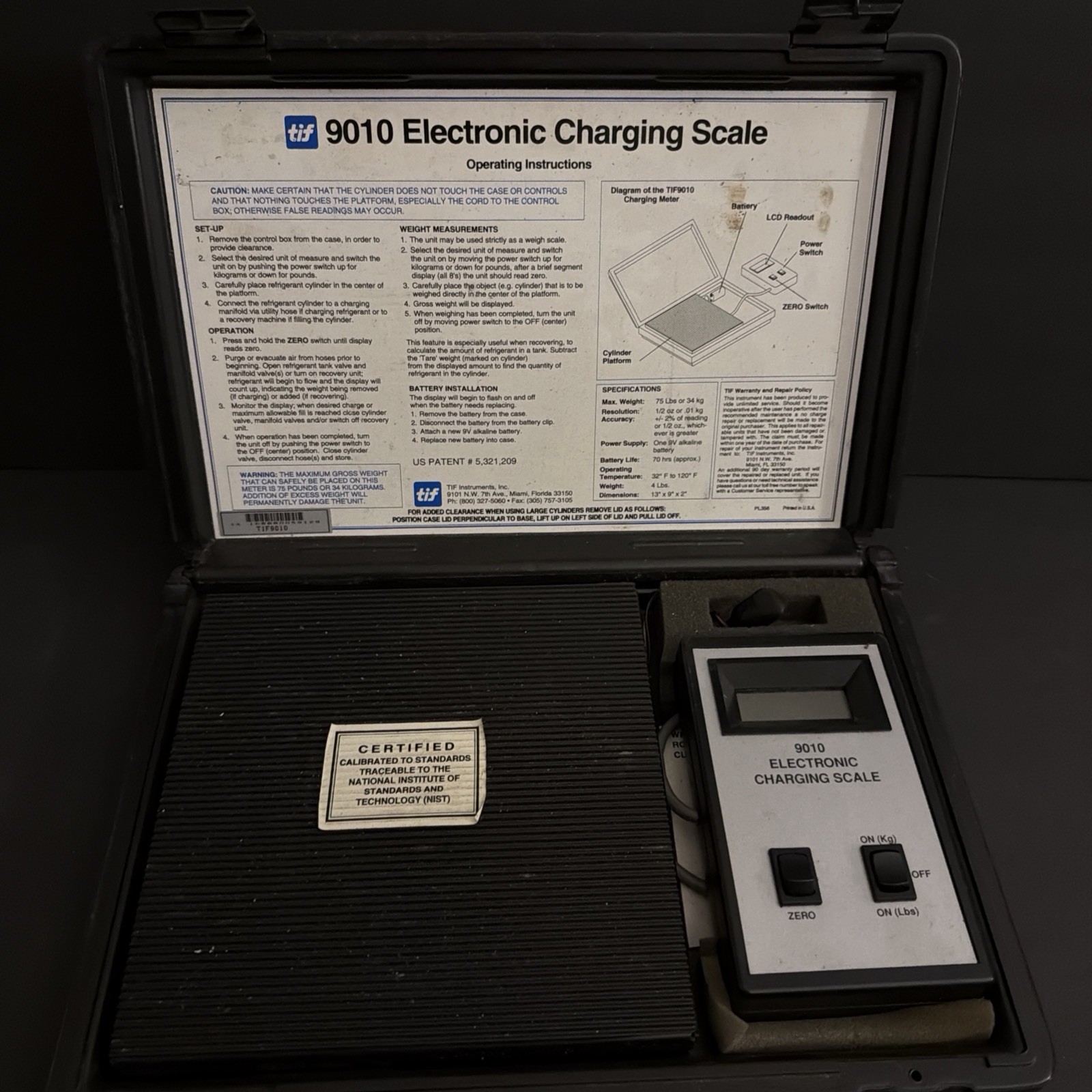TIF 9010A Slimline Electronic Refrigerant Charging Scale w/case