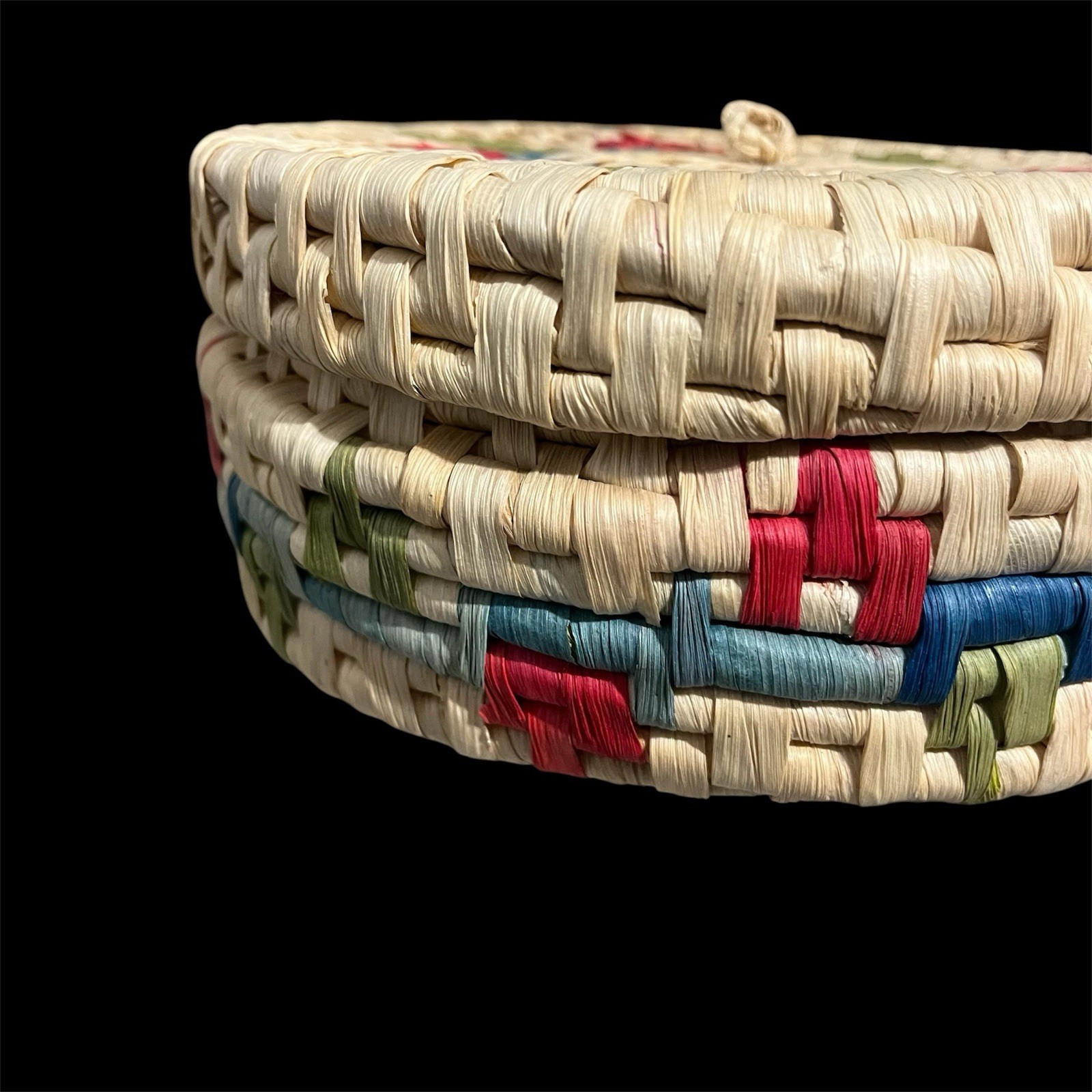 Coiled Woven Lidded Round Basket Pre-Owned.