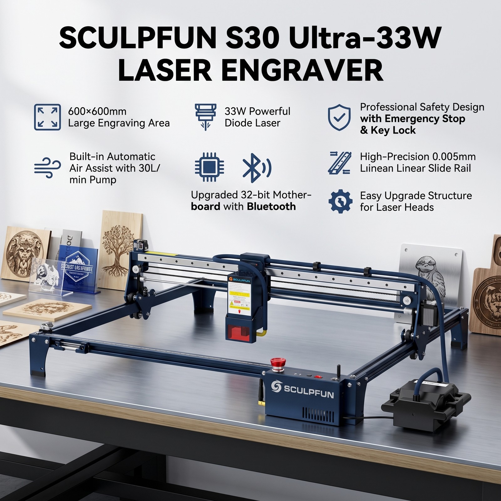 SCULPFUN S30 Ultra 33W Engraver Complete Cutter Set with Toolbox & Accesso