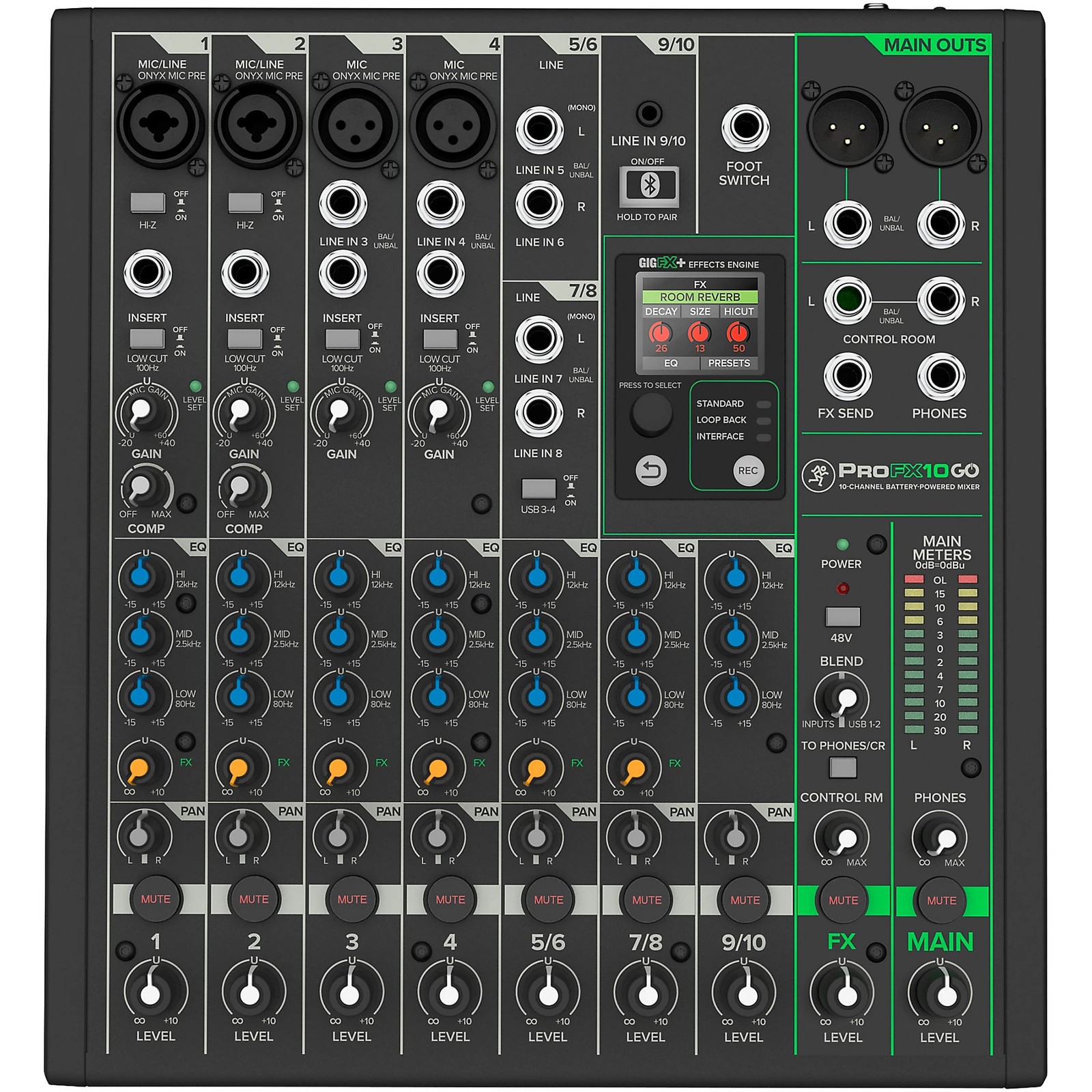 Mackie ProFX10 GO 10-Channel Battery-Powered Mixer w/ Effects