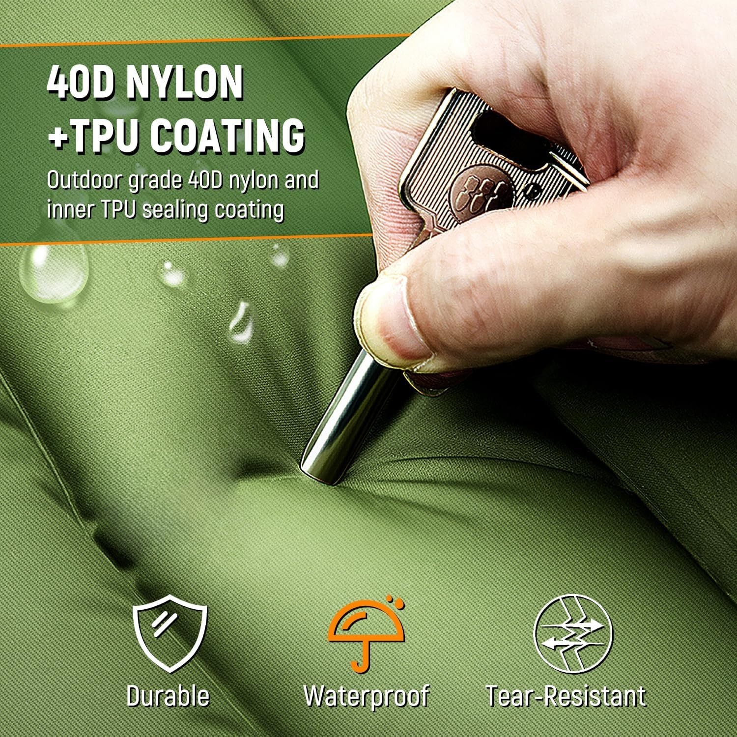 Ultralight 5 Inch Camping Sleeping Pad with Built-In Pillow & Pump Green