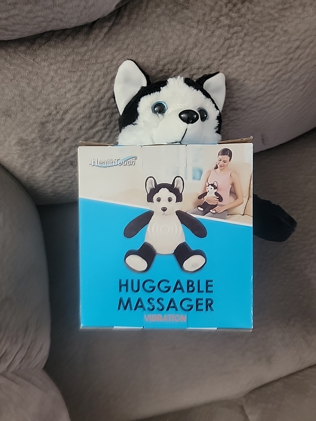 Massager, Huggable Stuffed Husky Dog black & white/vibration/ By HealthTouch