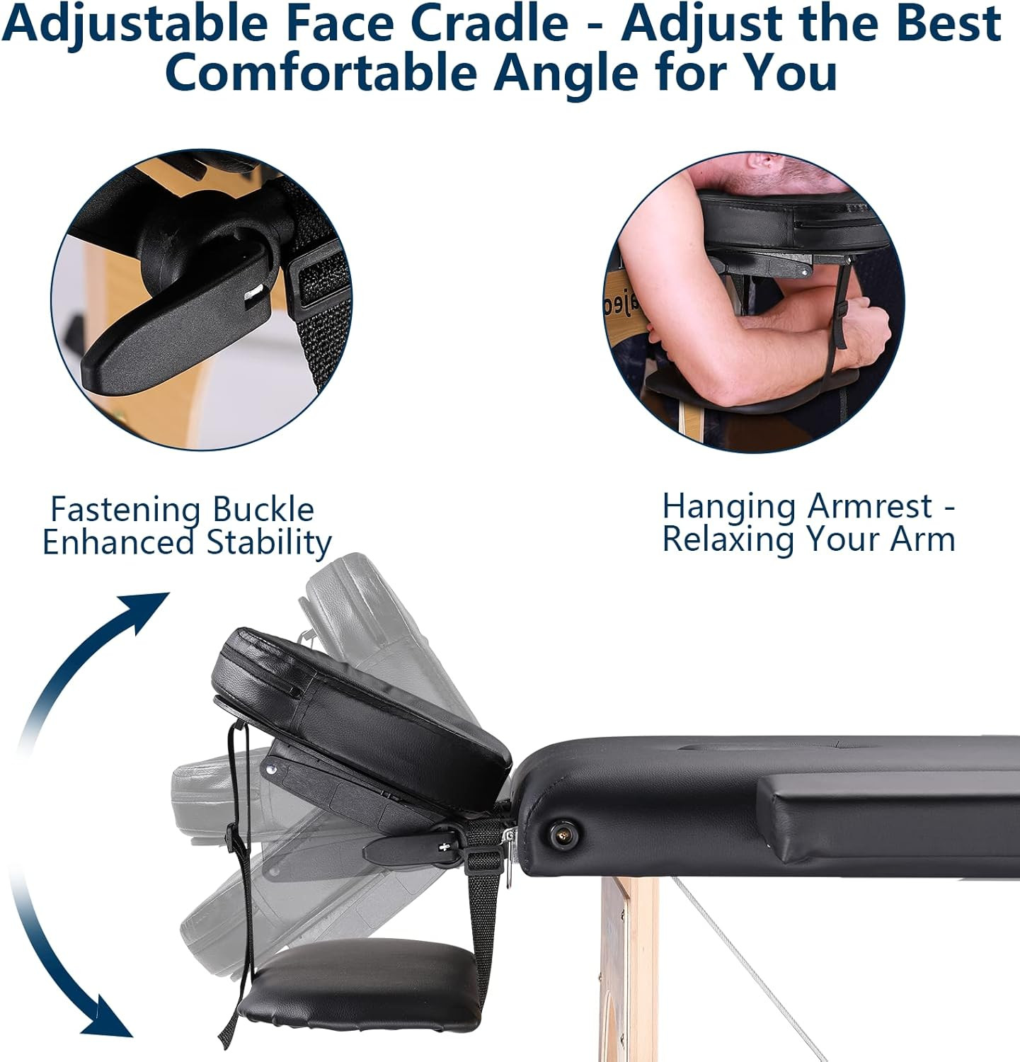 Portable 3-Section Massage Table with Adjustable Height & Accessories - Black