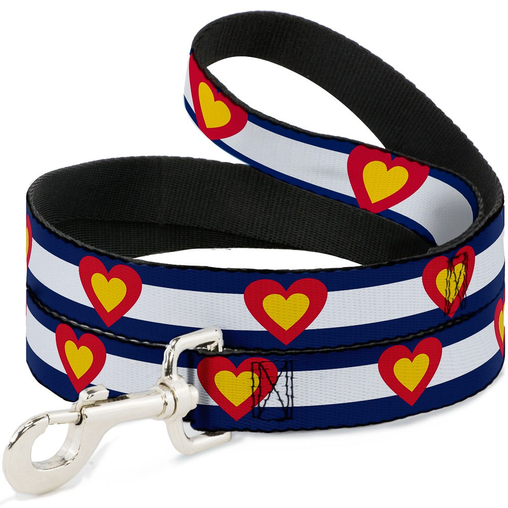 Dog Leash Colorado Heart Blue/White/Red/Yellow NARROW 0.5"