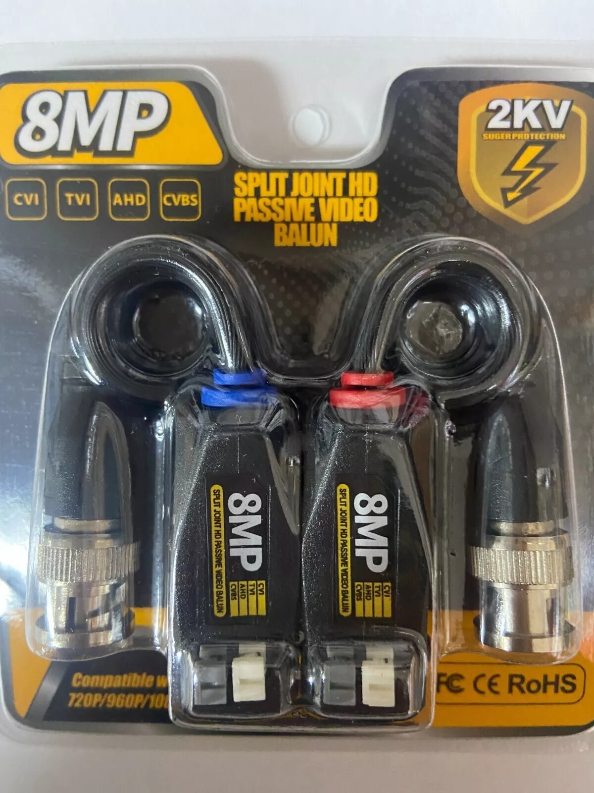 2 pairs 4K Video Balun 8MP Video Passive UTP  TVI CVI AHD COAXIAL BNC TO UTP