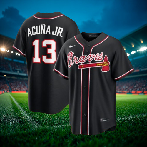Ronald Acuña Jr. #13 Braves Fashion Black Out 2026 Stitched Jersey All Sizes