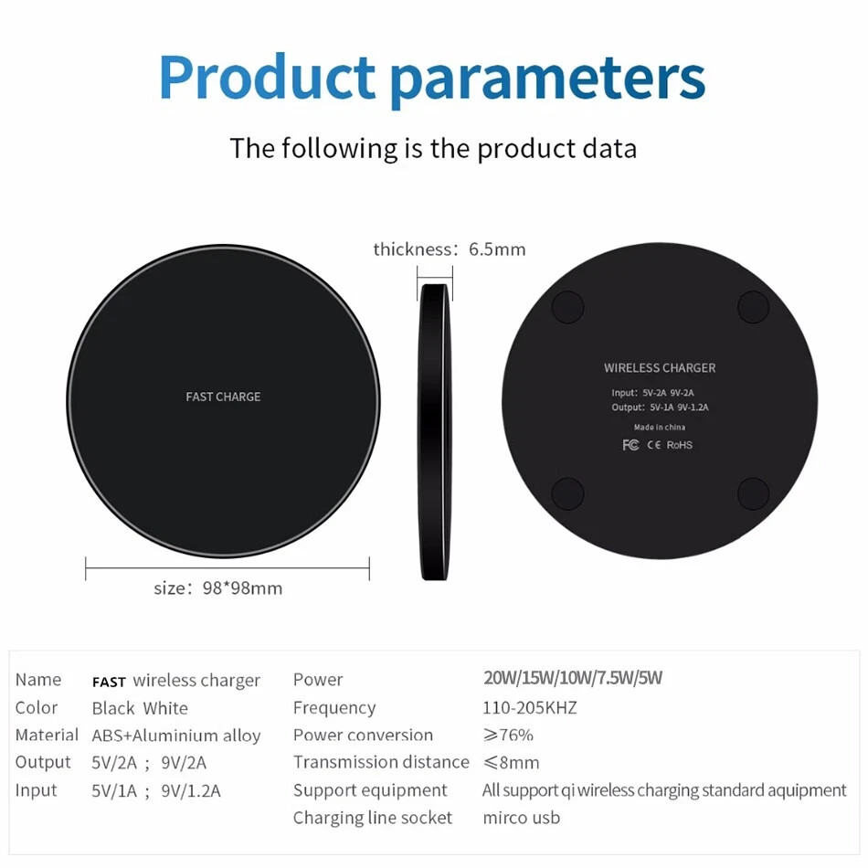 Wireless Fast Charger Charging Pad Dock for Samsung iPhone Android Cell Phone