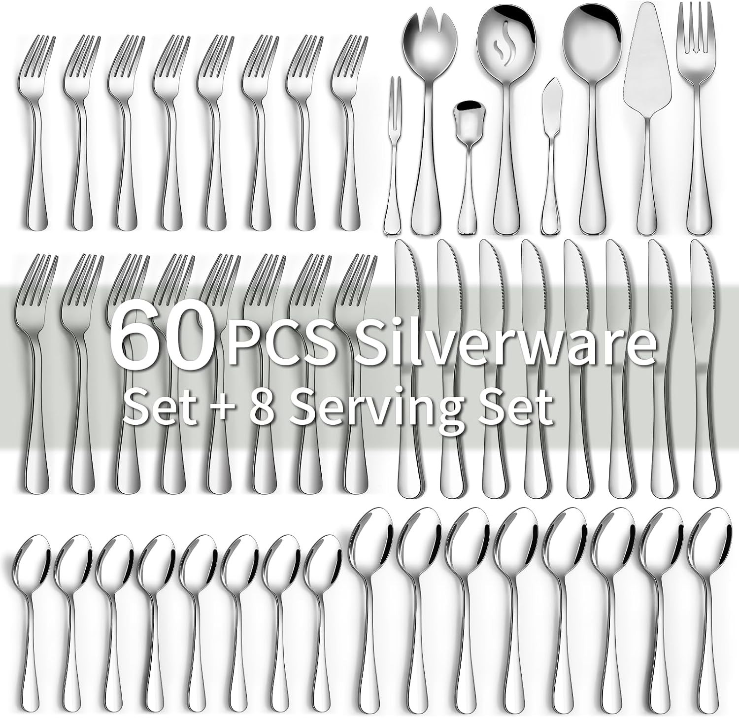 68 Pieces Silverware Set with Serving Utensils Set, Stainless Steel Flatware Se
