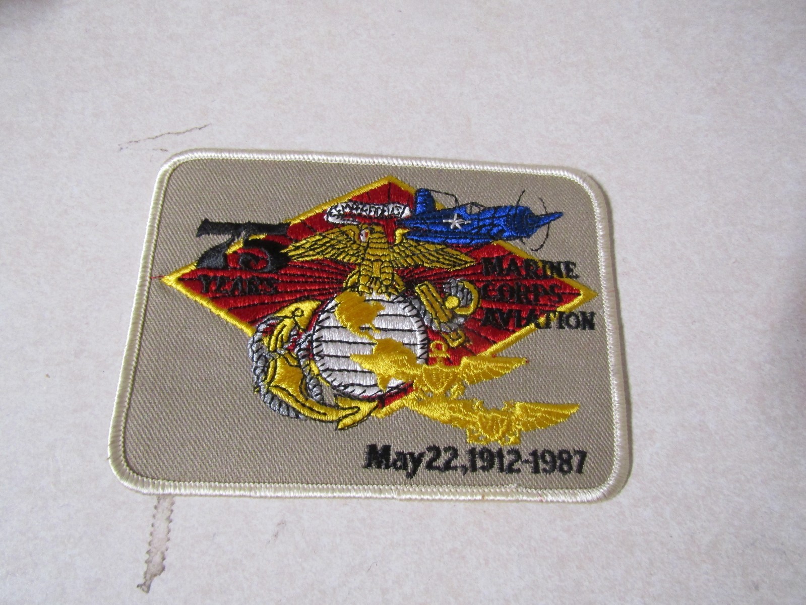 MILITARY PATCH UNITED STATES MARINE CORPS AVIATION 75 YEARS MAY 22, 1912-1987