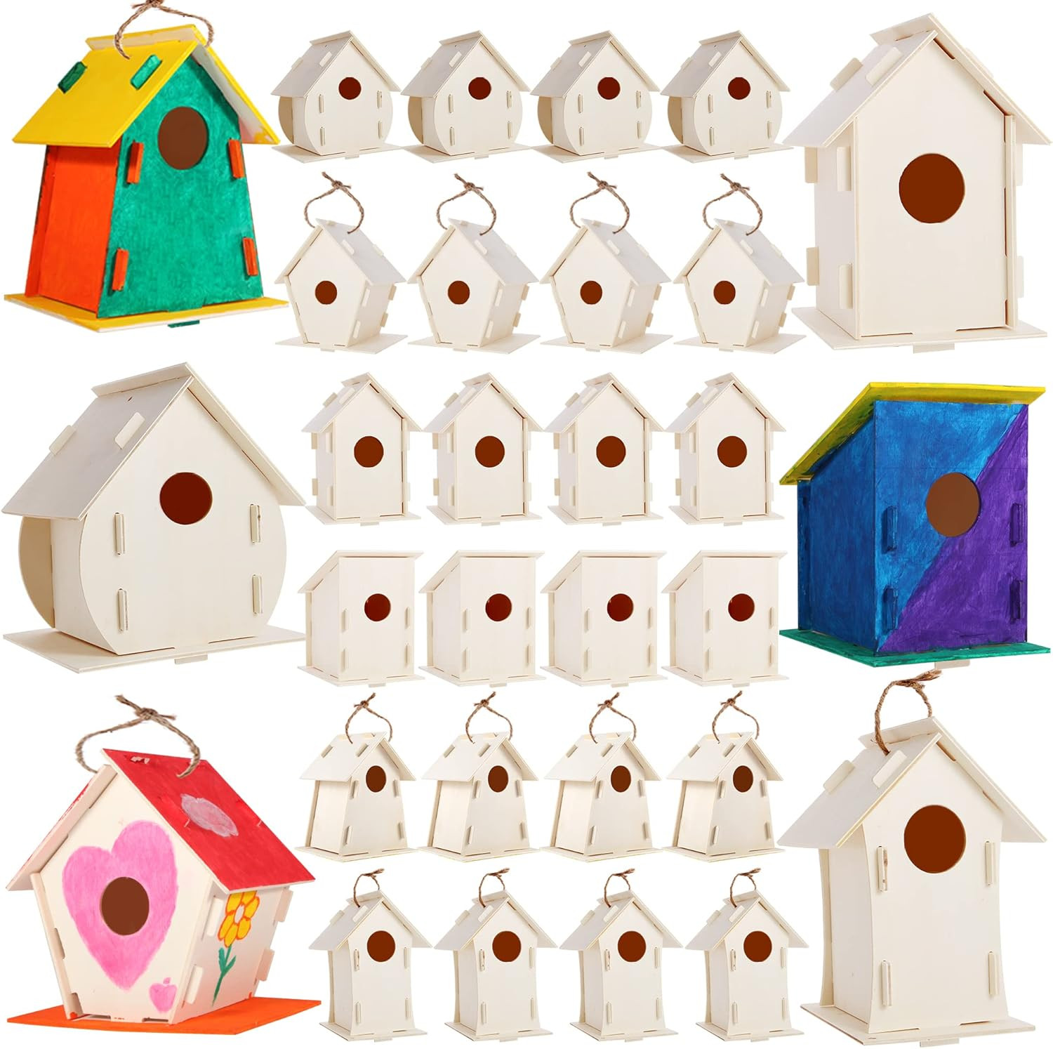 18 Pack Large Paintable DIY Wooden Bird Houses Kits for Kids, Kids Crafts Wood H