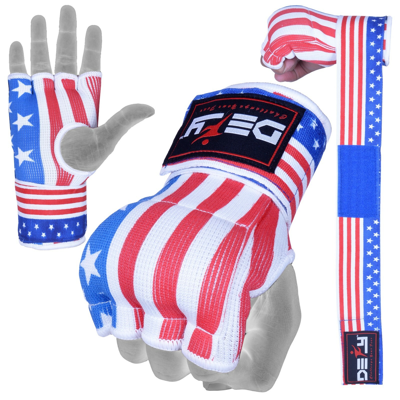 DEFY Gel Padded Ladies Inner Gloves with Hand Wraps MMA Muay Thai US Flag