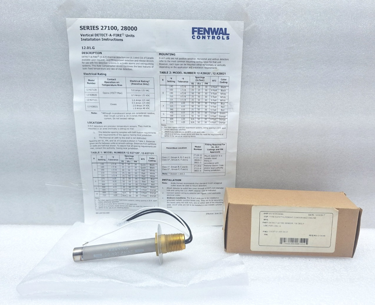 KIDDE FENWAL CONTROLS 12-E27121-000-04 DETECT-A-FIRE 190 F NEW FAST SHIPPING
