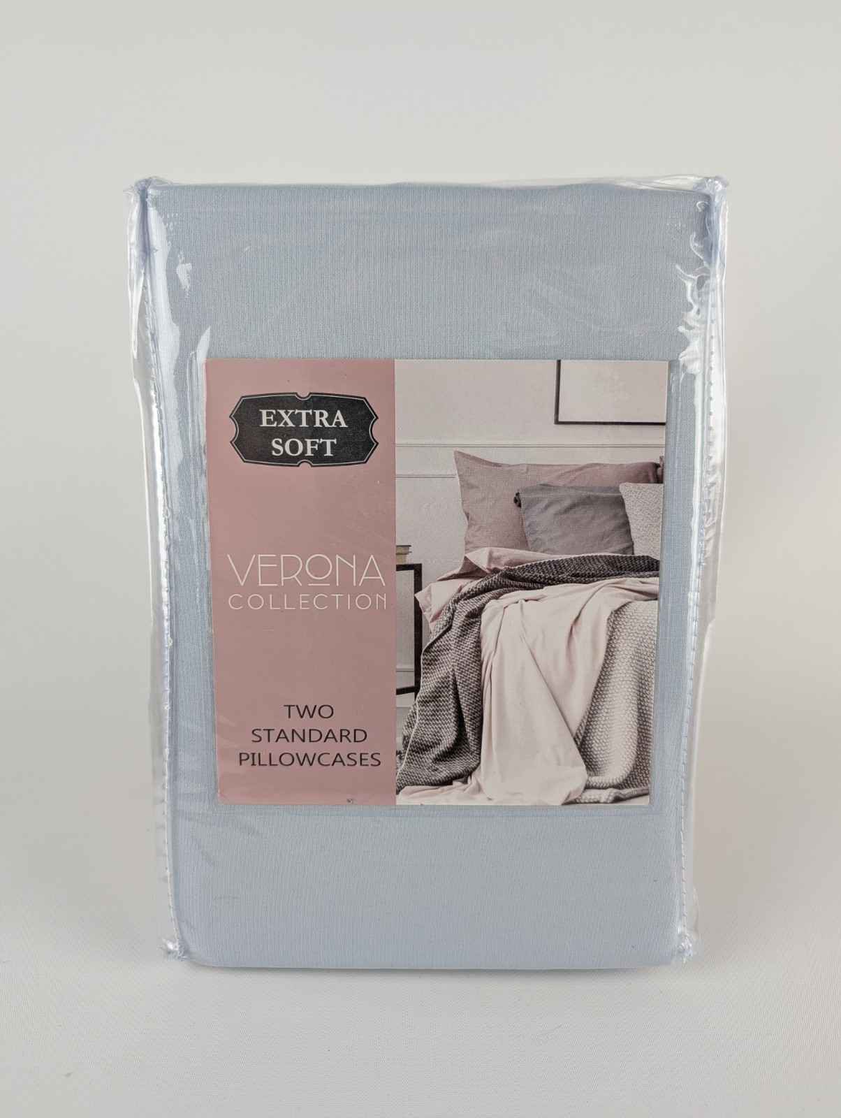 Verona Collection Two Standard Pillowcases 2 Pack Extra Soft Light Blue 20x30"