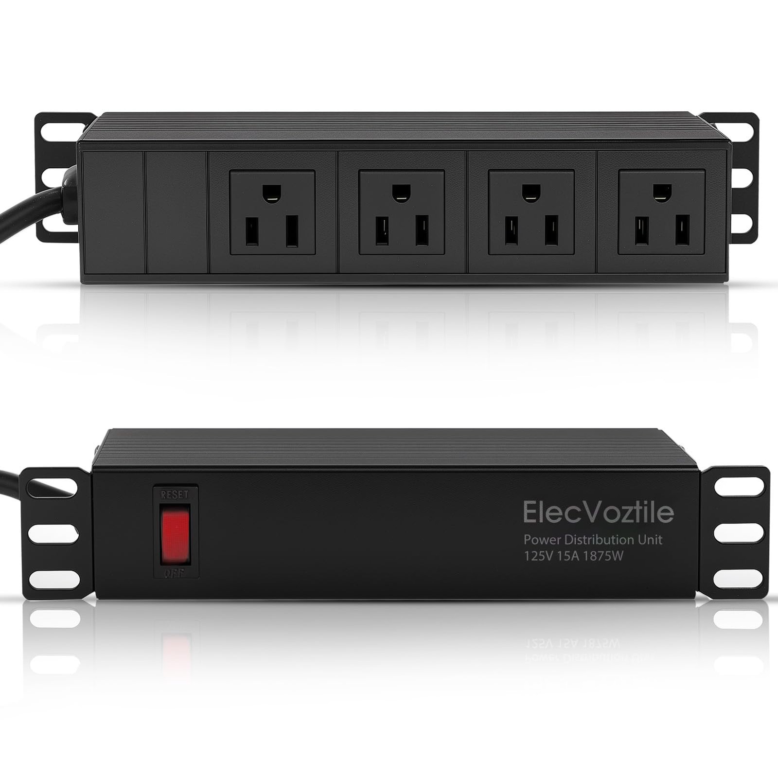 10 Inch Rack PDU 4 Rear Outlets 1020J Surge Protection 15A Switch 1U 6FT