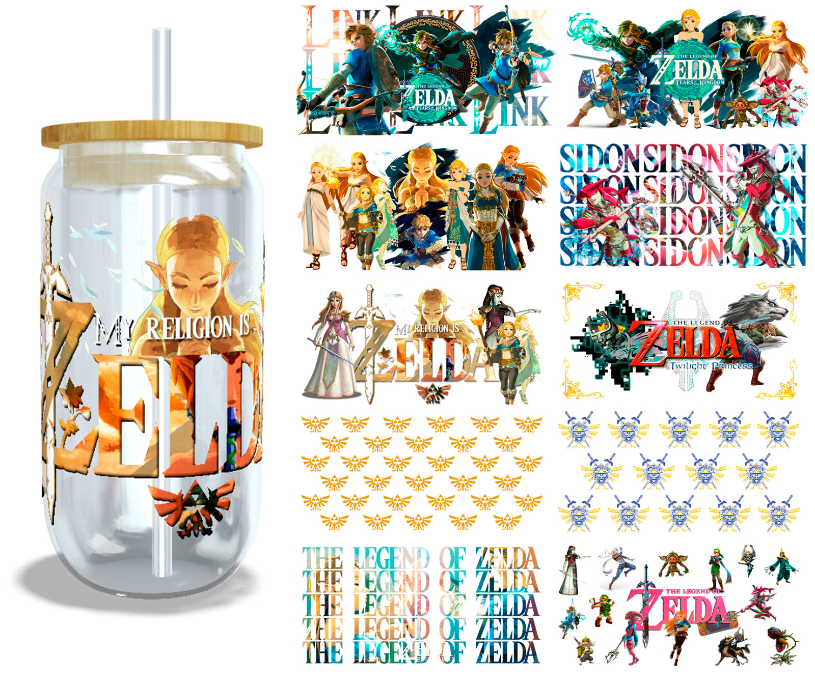 10 Pieces, Uv DTF Zelda 16 oz Cup Wrap, Waterproof, Zelda Coffee Wrap Bundle