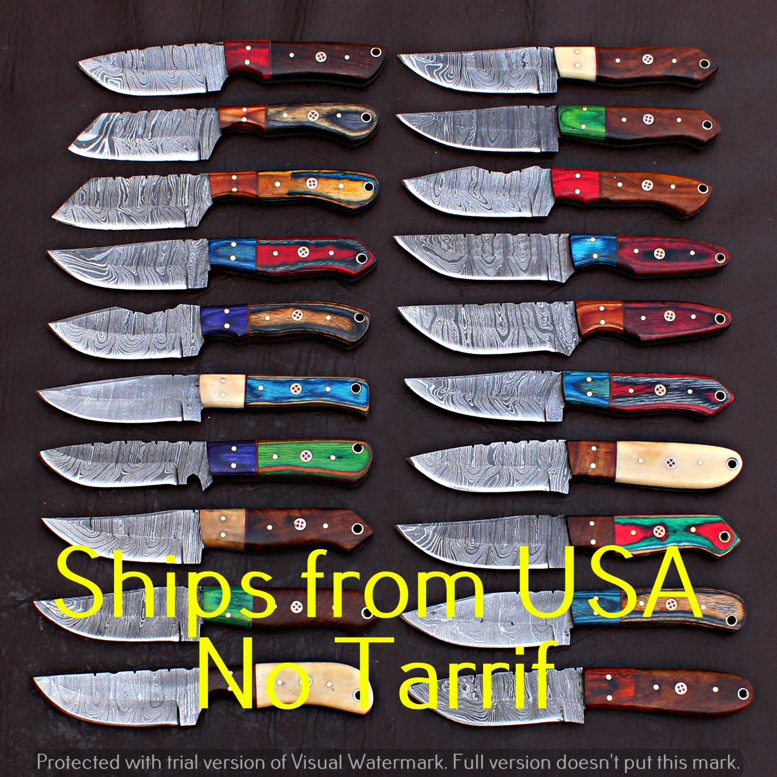 LOT OF 20 CUSTOM HANDMADE DAMASCUS STEEL HUNTING FULL TANG SKINNER EDC KNIFE 410
