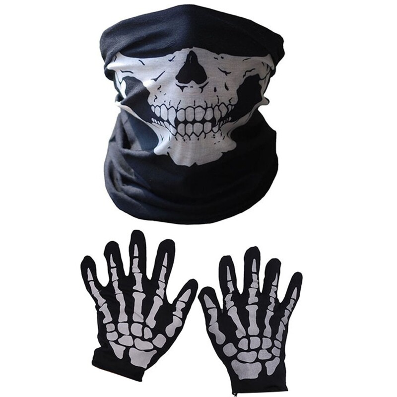 Halloween Skeleton Gloves and Skull Face Mask Set School Evening Party Supplies